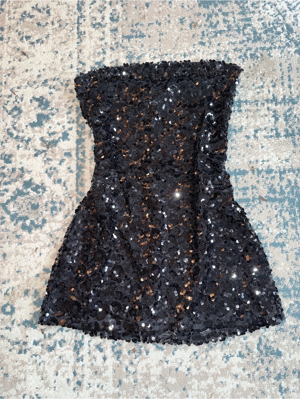 White Fox - Strapless Black Sequin Mini Dress